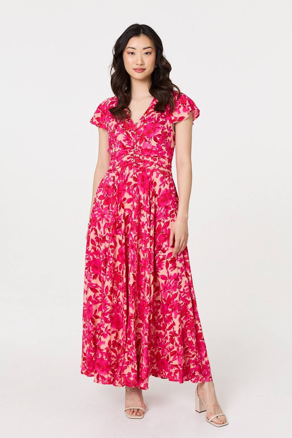 Ann Flutter Sleeve Maxi in Pink